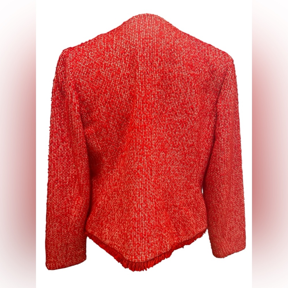 Talbots Red Tweed Blazer Jacket Gold Button Fringe Trim Classic Preppy Chic - Picture 3 of 4